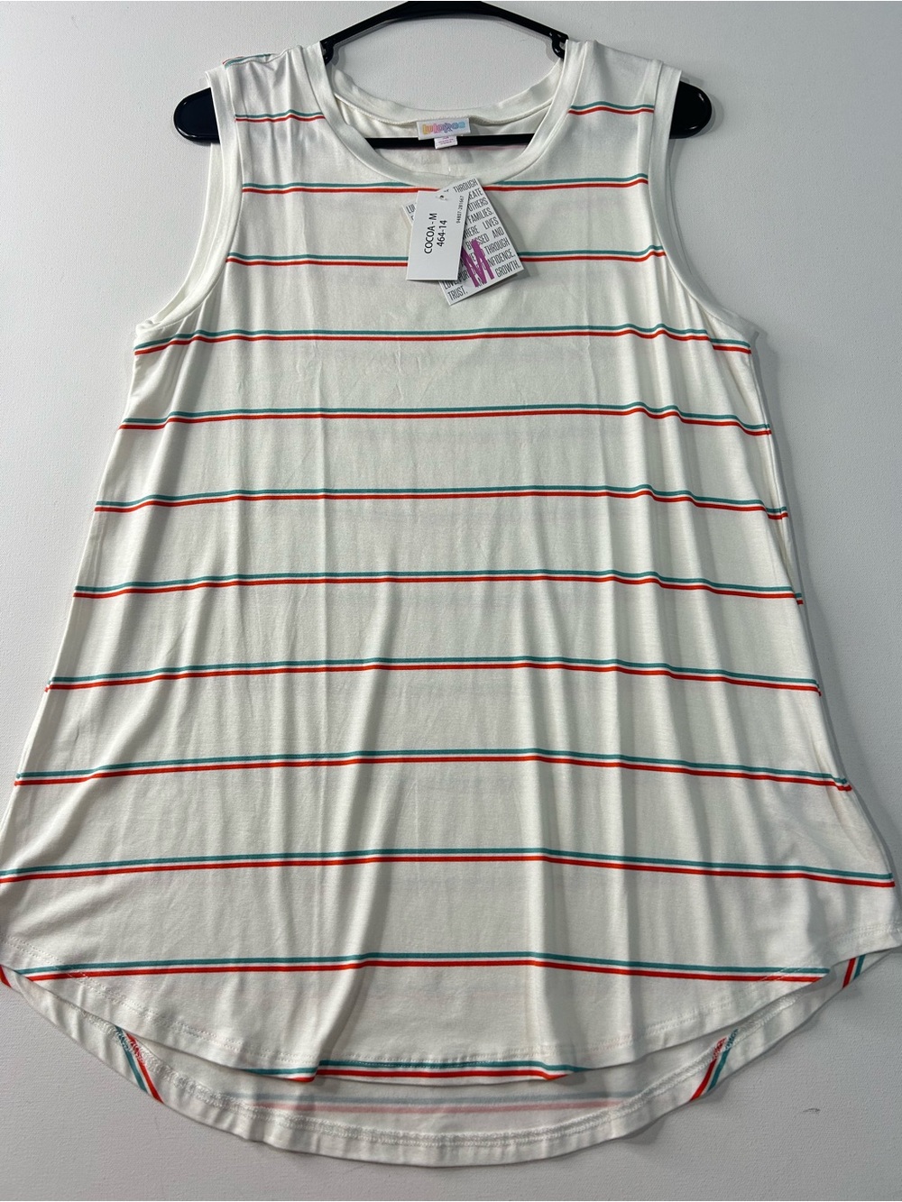LuLaRoe White Tank Top with Red & Teal Stripes
